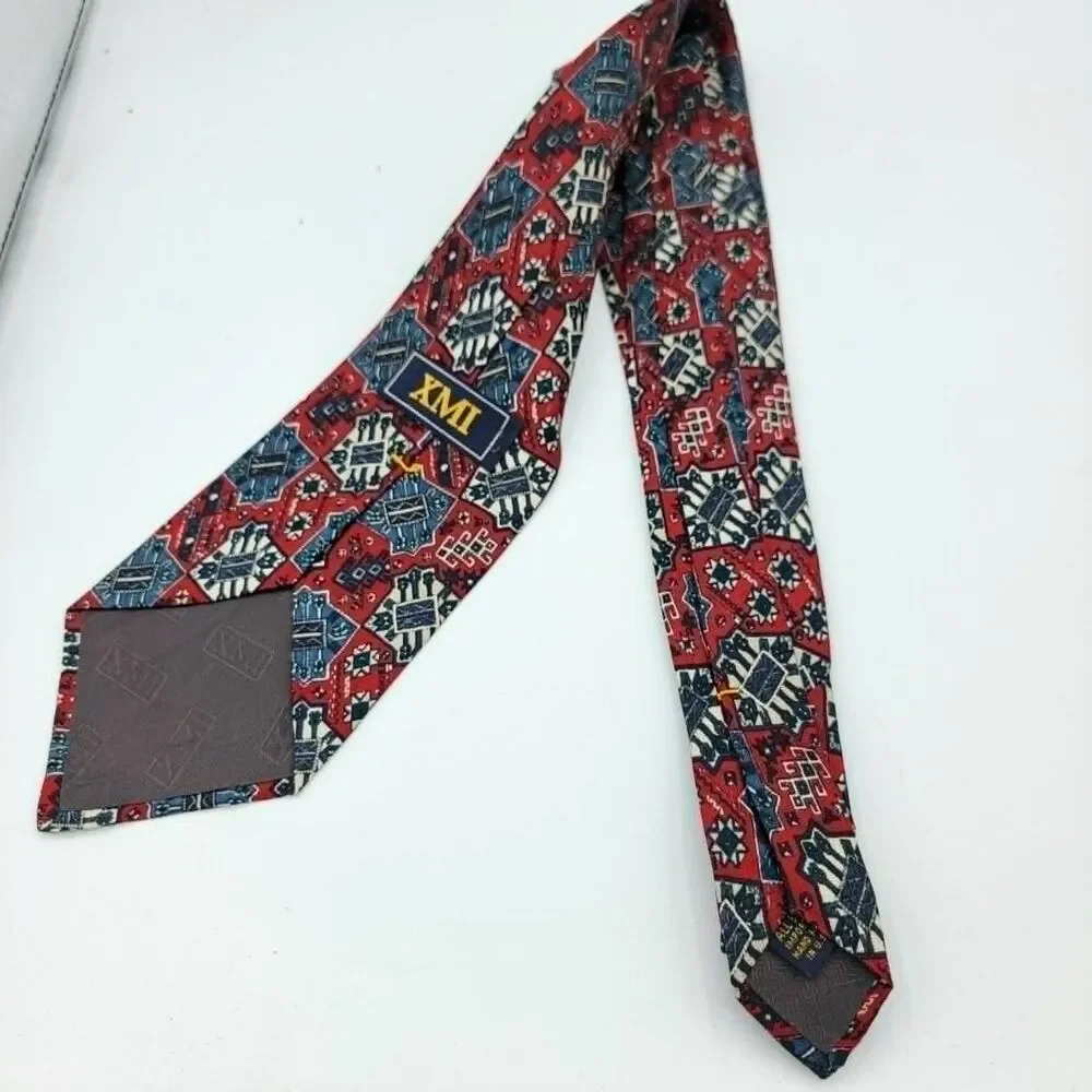 XMI Tie Red Blue Deco Geometric Abstract Stylish Dapper 57 x 4